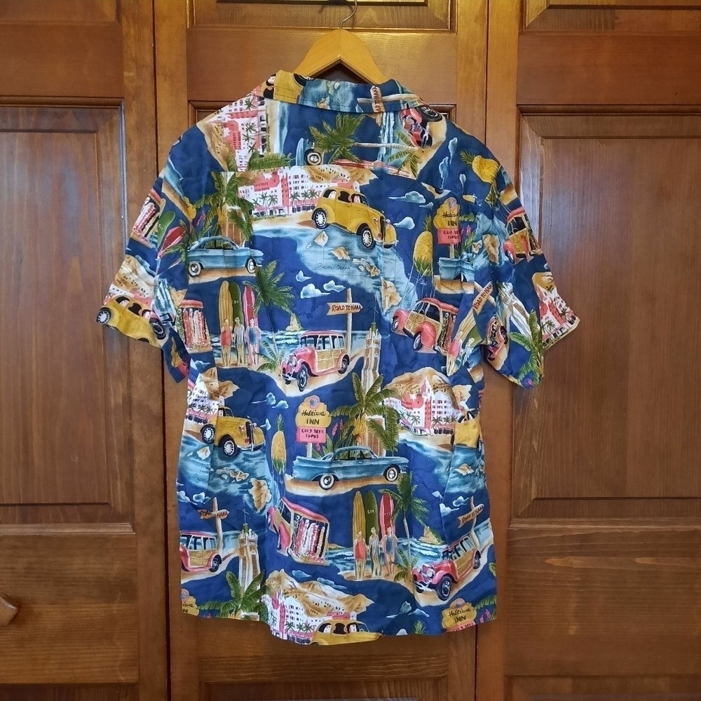 Vintage Styled by RJC Hawaiian classic cars surf print button-up shirt size L - Picture 9 of 11